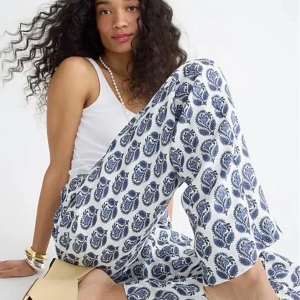 J.Crew Linen Blend Floral Straight Leg Pants Size 8 High Rise NWT